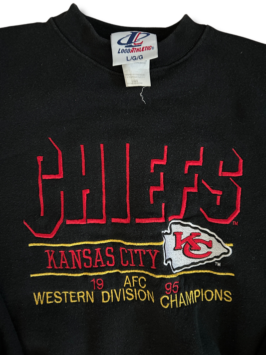 VINTAGE 1995 Kansas City Chiefs AFC Western Division Champions Embroidered Black Crewneck
