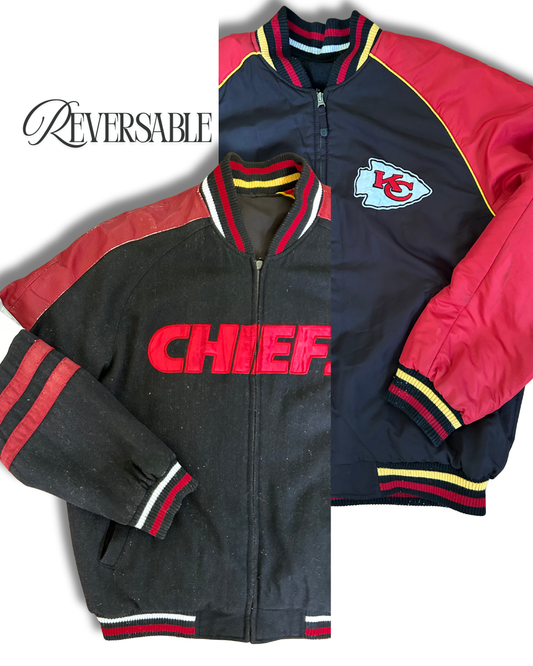 VINTAGE 1990s Reversible Kansas City Chiefs Varsity Bomber – Collector Edition – Size M (Fits XL)