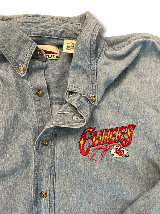 VINTAGE Denim Kansas City Chiefs Button Down — L