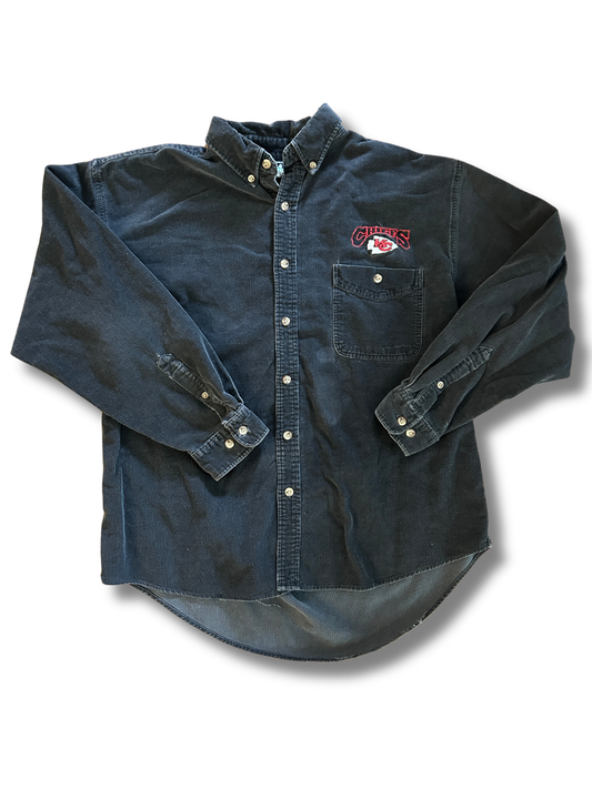 VINTAGE Black Corduroy Kansas City Chiefs Button Down — L