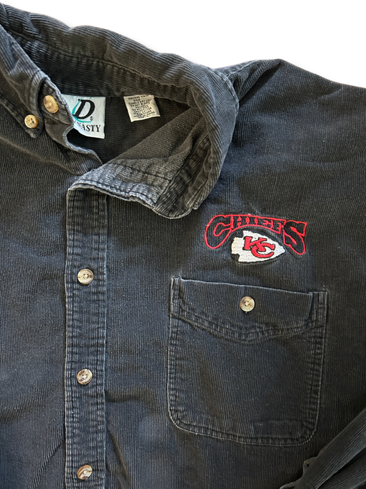 VINTAGE Black Corduroy Kansas City Chiefs Button Down — L