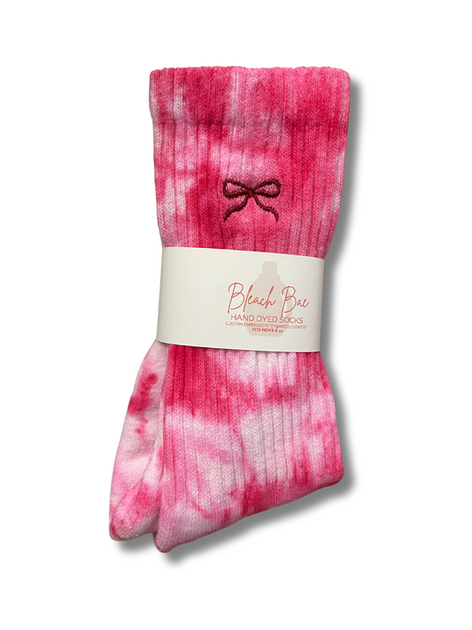 Valentine's Embroidered Socks Hand Dyed Socks- bows and hearts