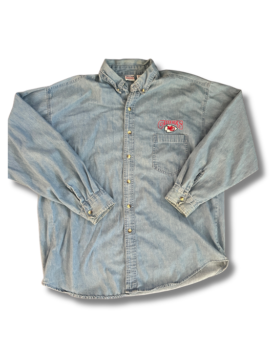 VINTAGE Denim Kansas City Chiefs Button Down — 2XL