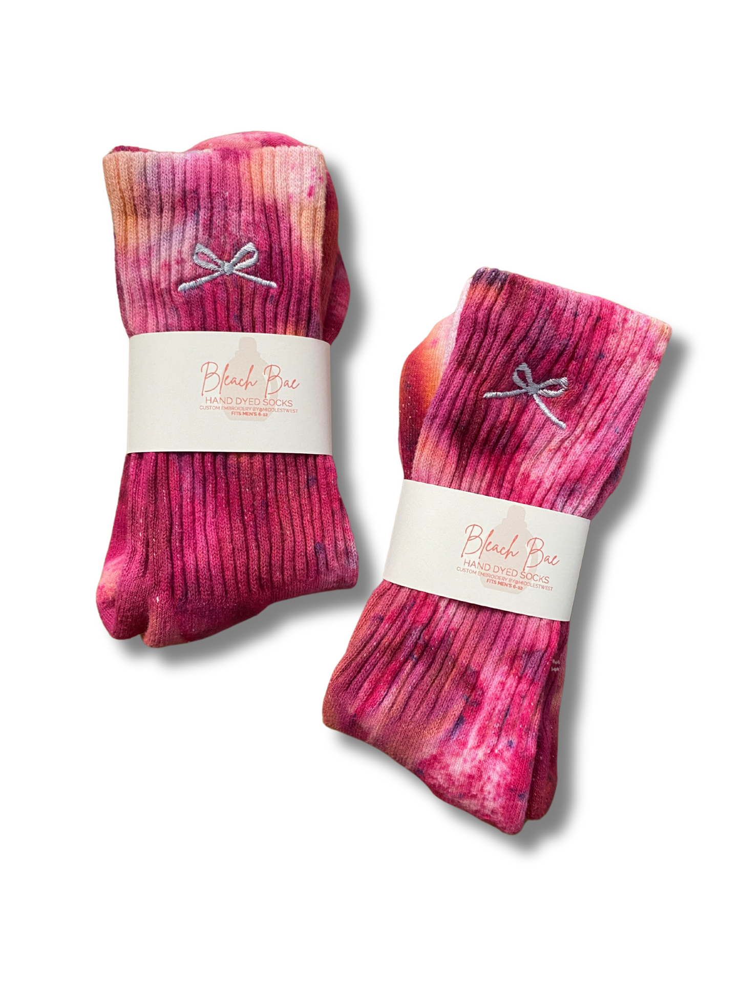 Valentine's Embroidered Socks Hand Dyed Socks- bows and hearts