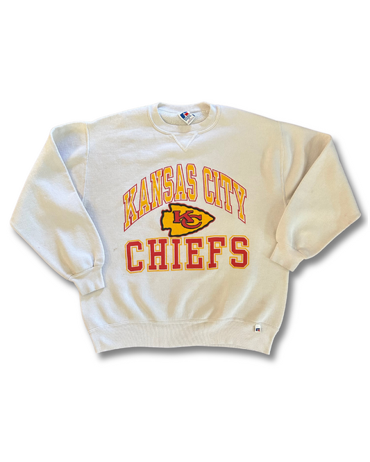 VINTAGE Kansas City Chiefs White Crewneck Sweatshirt – Red + Yellow Text