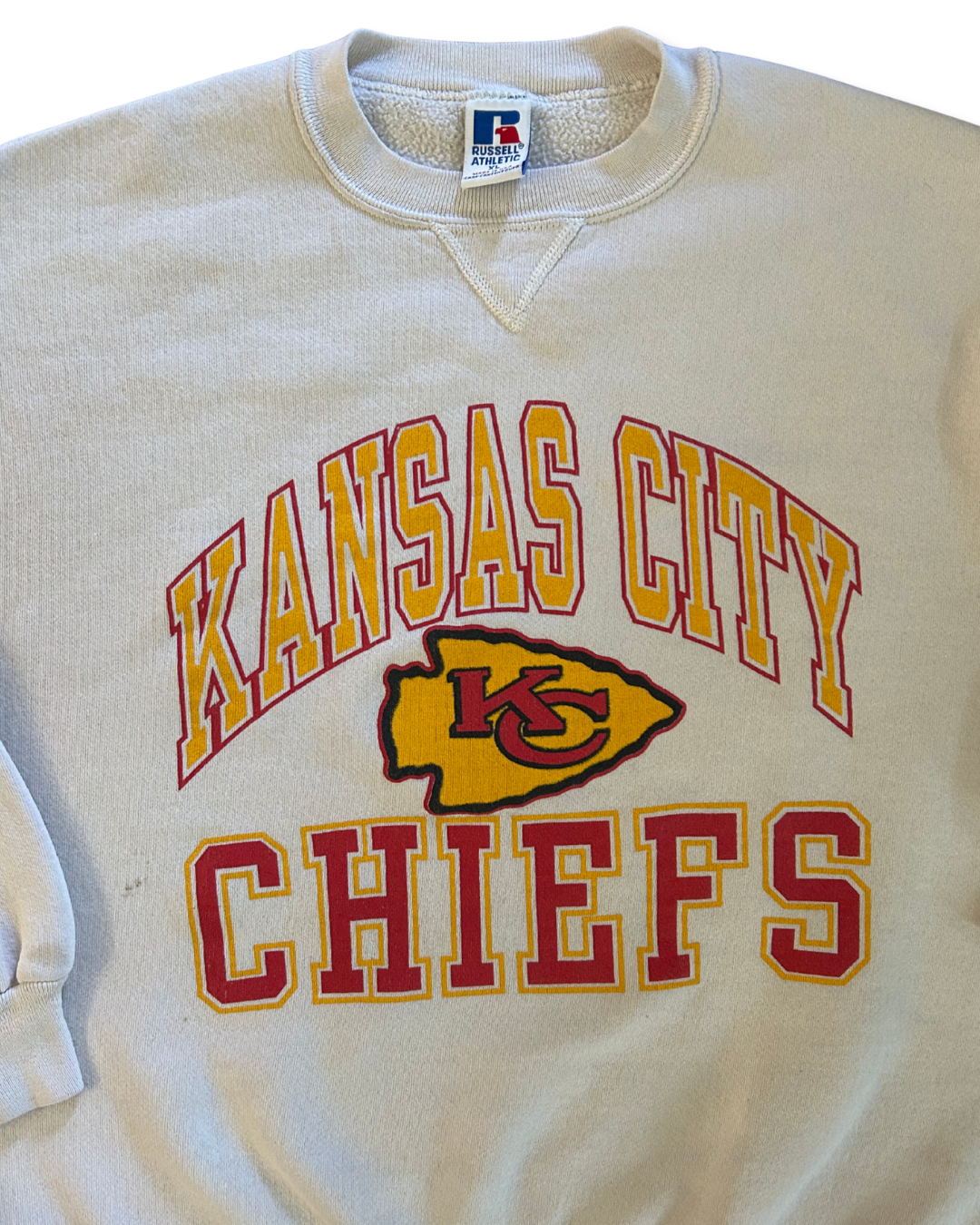 VINTAGE Kansas City Chiefs White Crewneck Sweatshirt – Red + Yellow Text