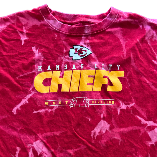 Chiefs Red Small Logo Yellow Lettering Acid Wash T-Shirt