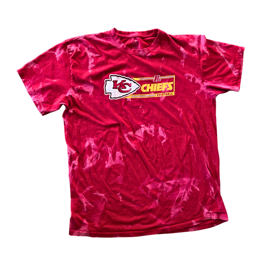 Chiefs Red Logo on Right Yellow Lettering Acid Wash T-Shirt