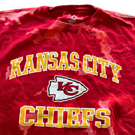 Chiefs Red Logo Yellow Lettering Acid Wash T-Shirt