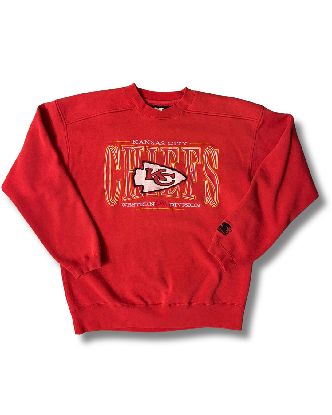 VINTAGE Kansas City Chiefs Starter fully embroidered Standout Crewneck (Western Division Red)