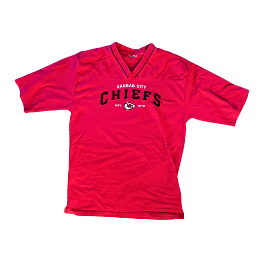 VINTAGE Chiefs V-Neck Football Embroidered Jersey Tee