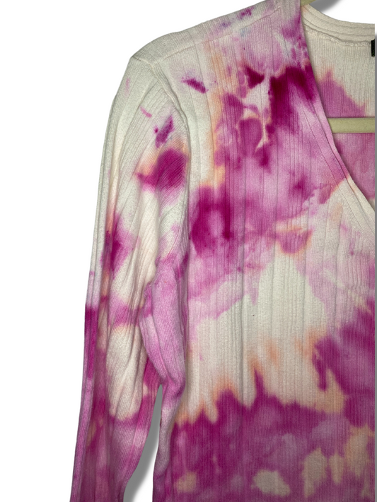 Vintage Ice Dye Sweater- Pink and Coral 90's Cardi