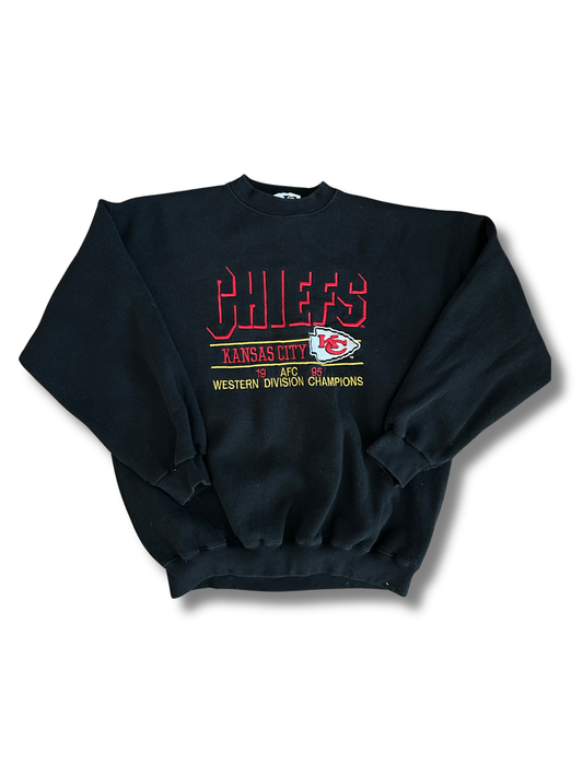 VINTAGE 1995 Kansas City Chiefs AFC Western Division Champions Embroidered Black Crewneck