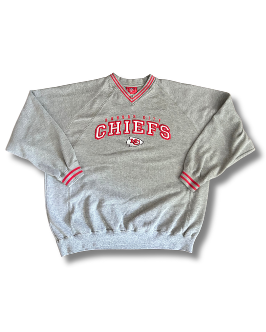 VINTAGE Vintage Kansas City Chiefs Gray V-Neck Crewneck – NFL Team Apparel