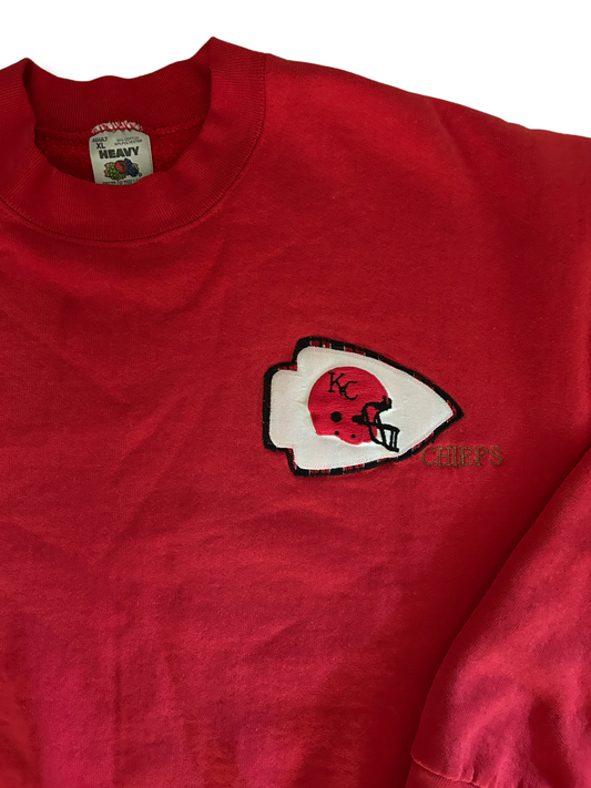 VINTAGE Red Chiefs Helmet Embroidered Mockneck Crewneck