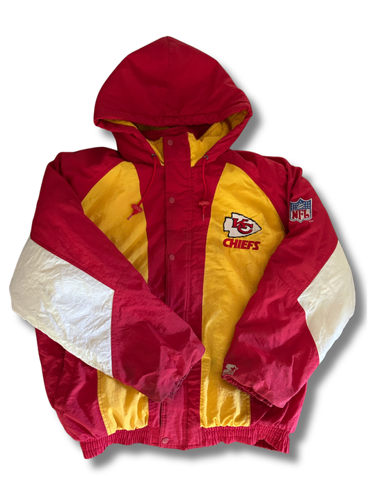 VINTAGE Starter Proline Colorblock Kansas City Chiefs Hooded Puffer Jacket