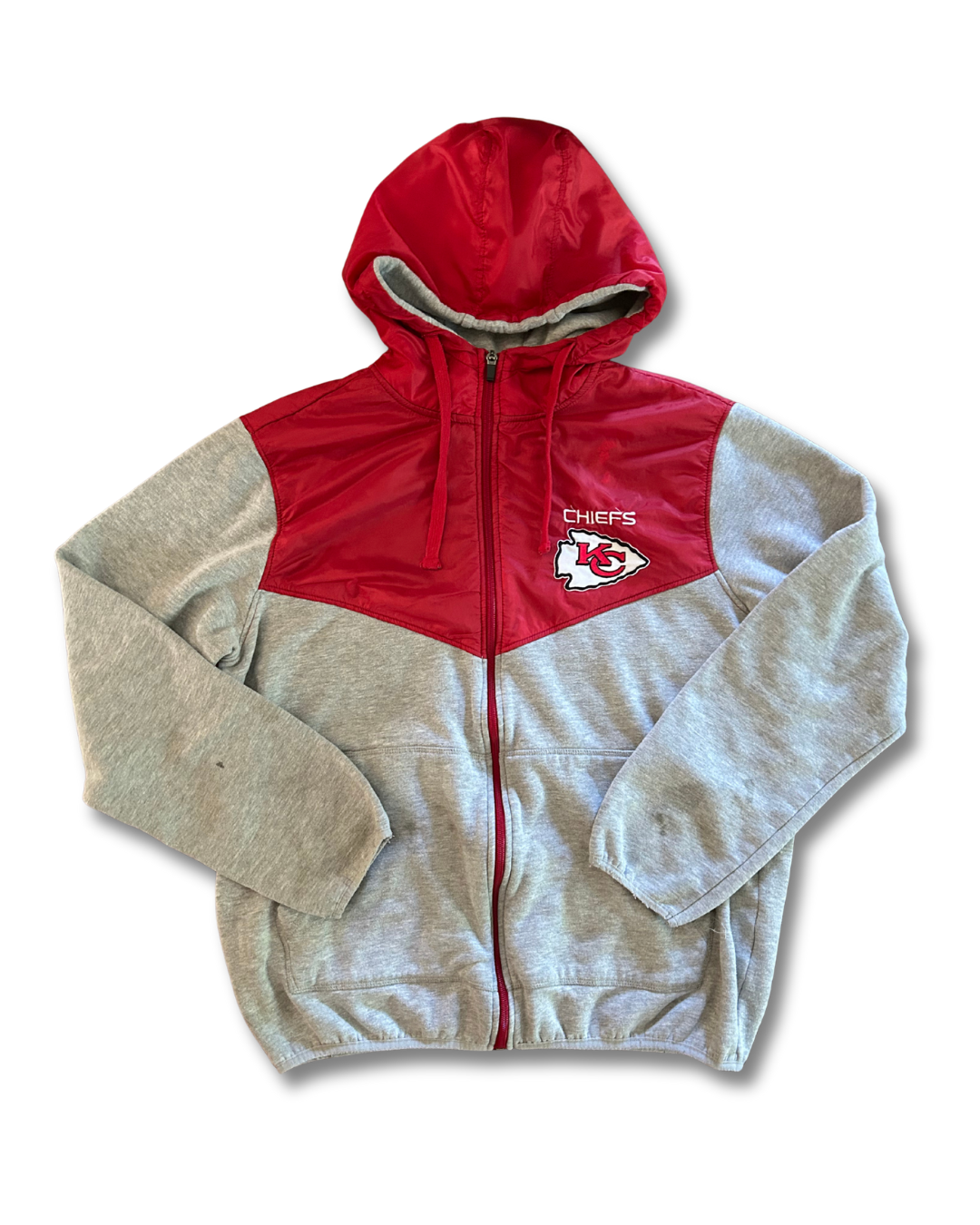 VINTAGE Kansas City Chiefs Gray Zip-Up Hoodie – Windbreaker Details, Arrowhead Embroidery