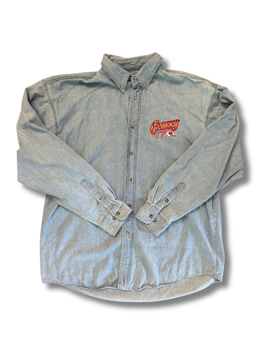VINTAGE Denim Kansas City Chiefs Button Down — L
