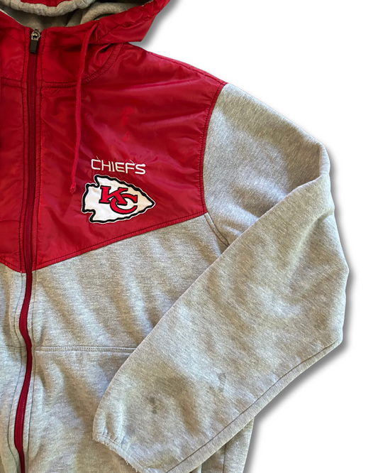 VINTAGE Kansas City Chiefs Gray Zip-Up Hoodie – Windbreaker Details, Arrowhead Embroidery