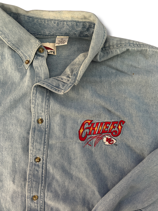 VINTAGE Denim Kansas City Chiefs Button Down — 2XL