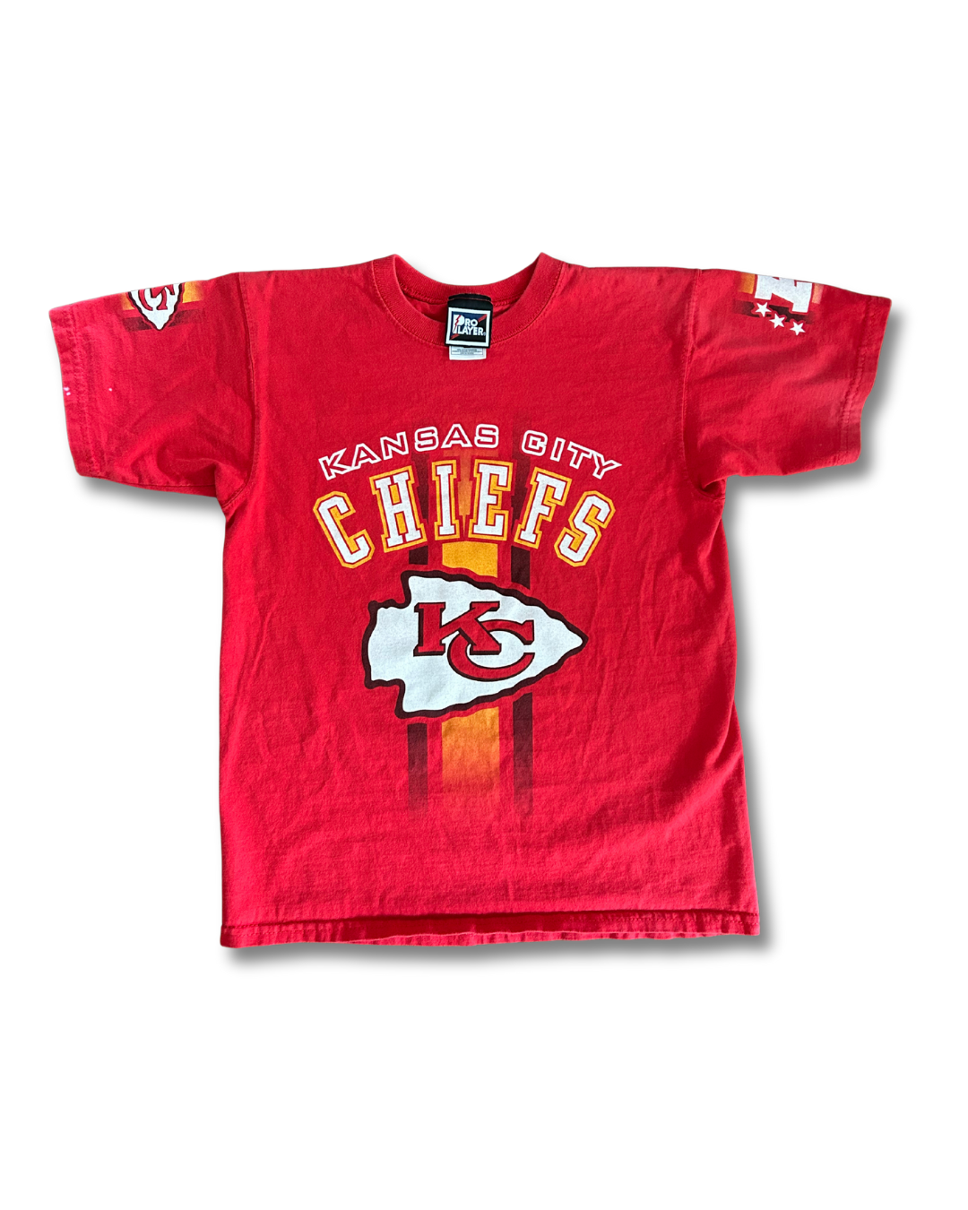 VINTAGE Youth Kansas City Chiefs Red Tee – Pro Player Brand, Arrowhead Sleeve Detail