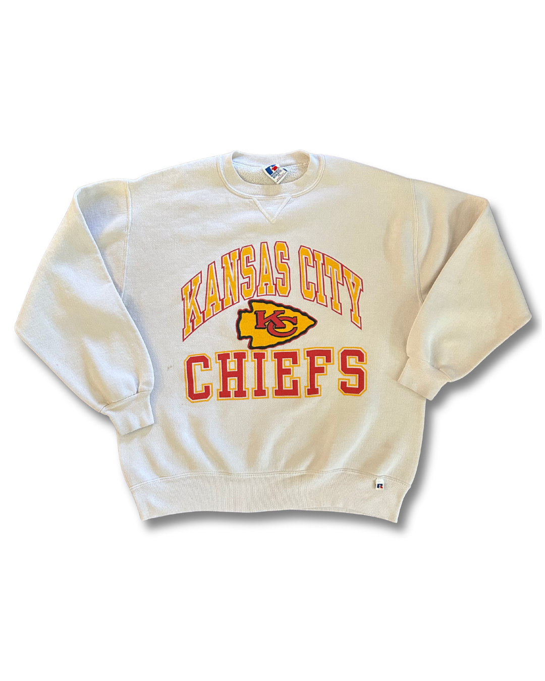VINTAGE Kansas City Chiefs White Crewneck Sweatshirt – Red + Yellow Text