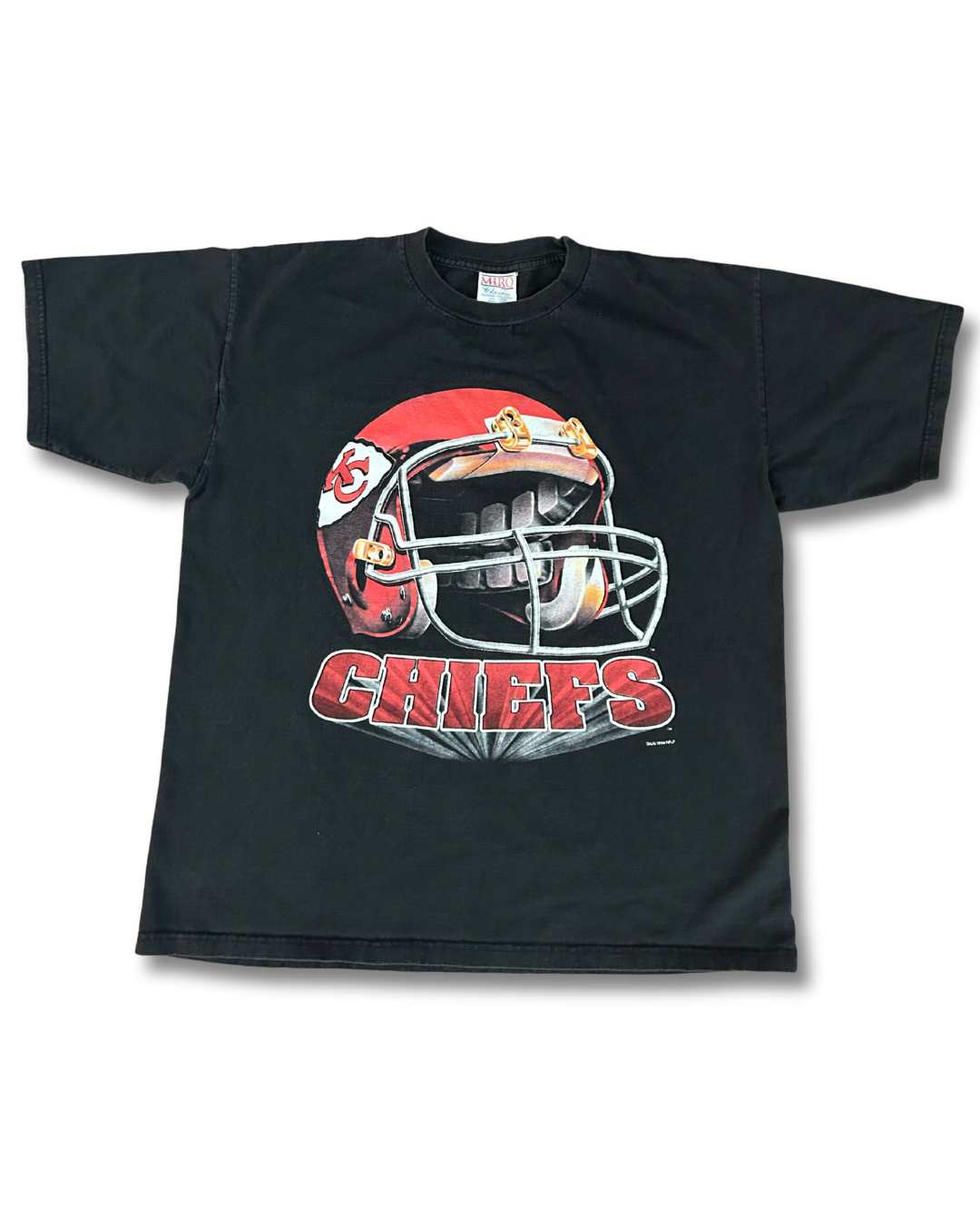 VINTAGE Kansas City Chiefs Black Tee – Large Helmet Graphic