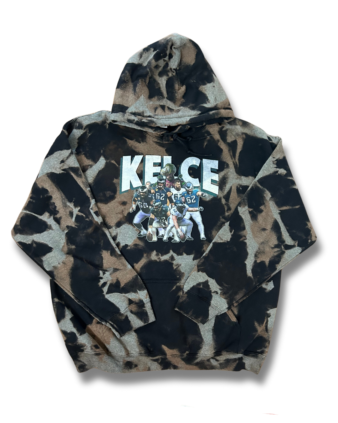 Black Jason Kelce Eagles Acid Wash Hoodie