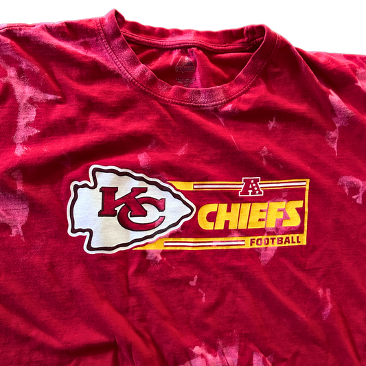 Chiefs Red Logo on Right Yellow Lettering Acid Wash T-Shirt