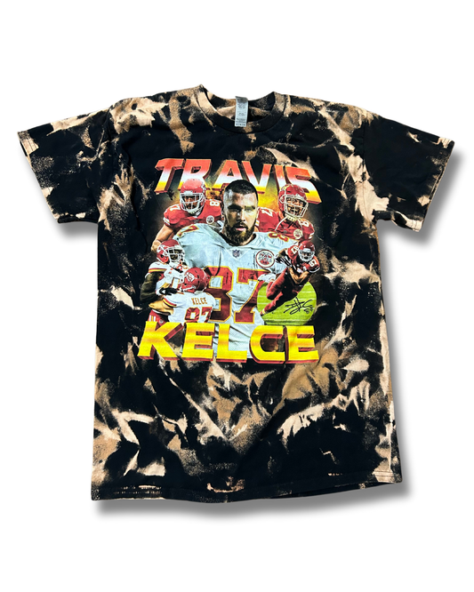 Black Travis Kelce Throwback Style Acid Wash Chiefs T-Shirt