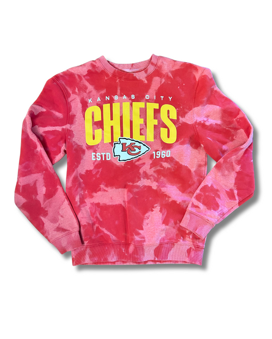 Red Acid Wash Chiefs Crewneck Sweatshirt