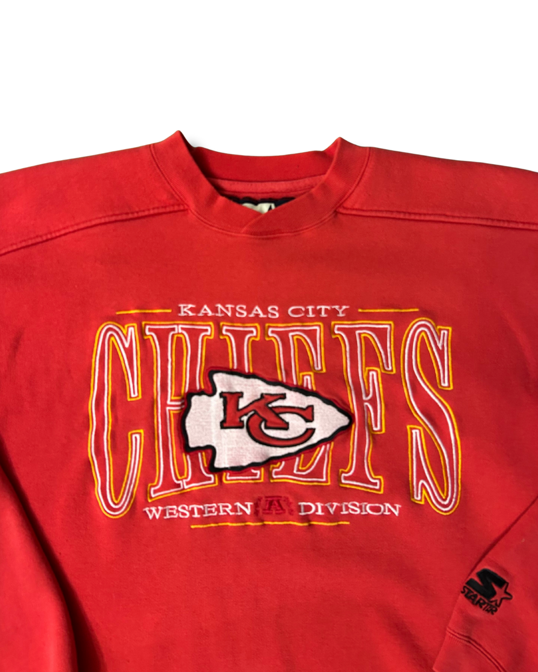 VINTAGE Kansas City Chiefs Starter fully embroidered Standout Crewneck (Western Division Red)