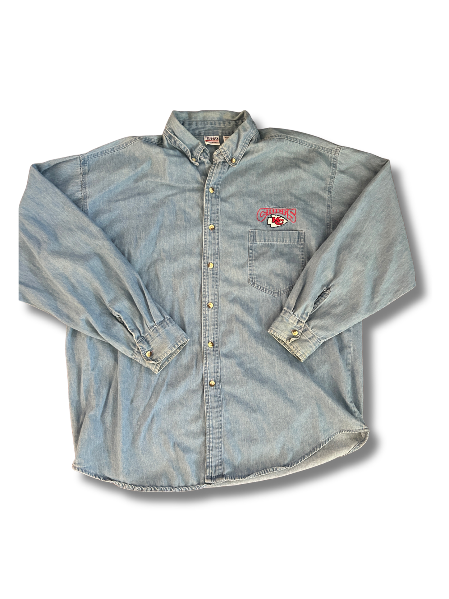 Vintage True Fan Kansas City Chiefs Denim Button Down — XL