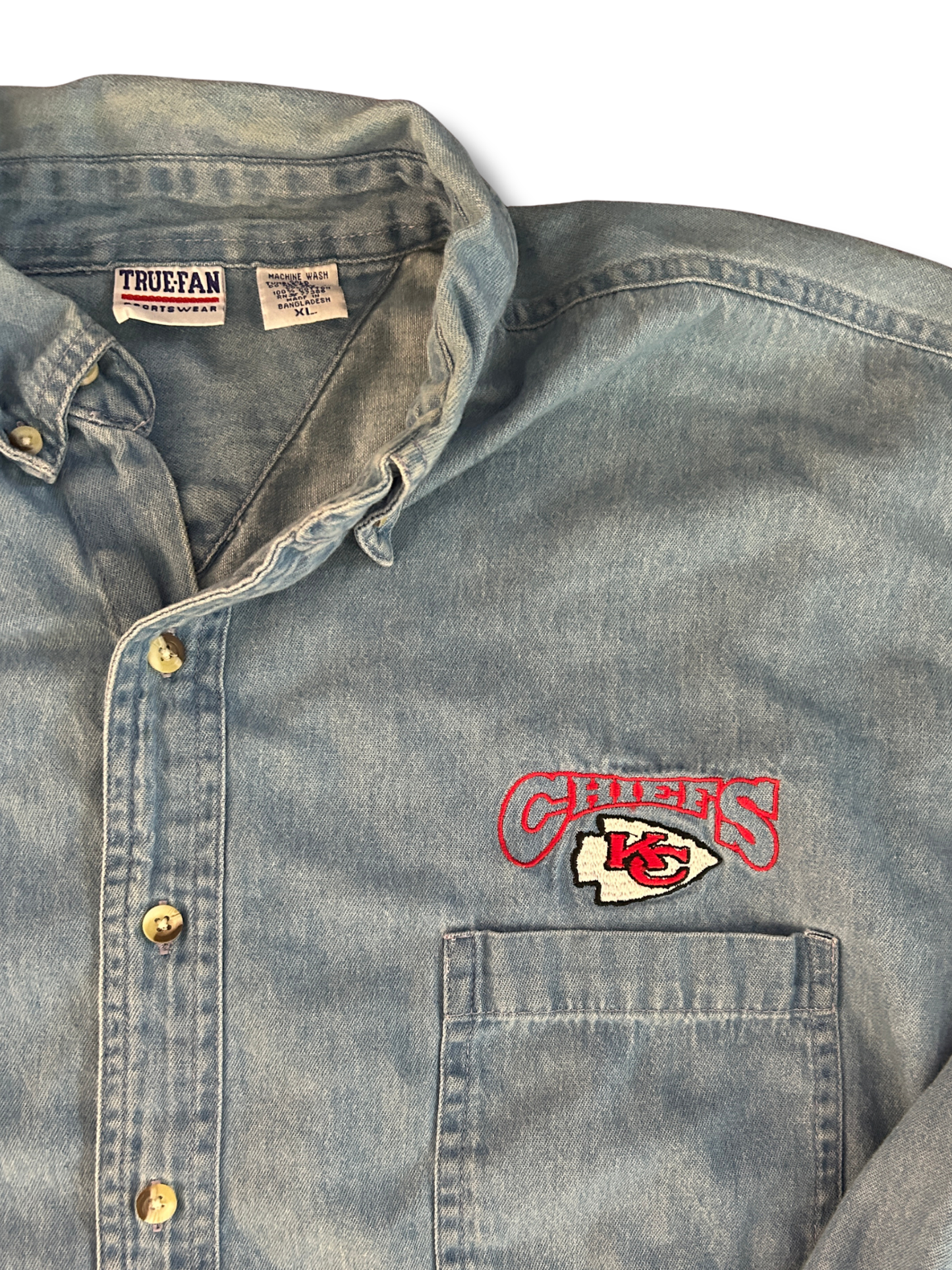 Vintage True Fan Kansas City Chiefs Denim Button Down — XL