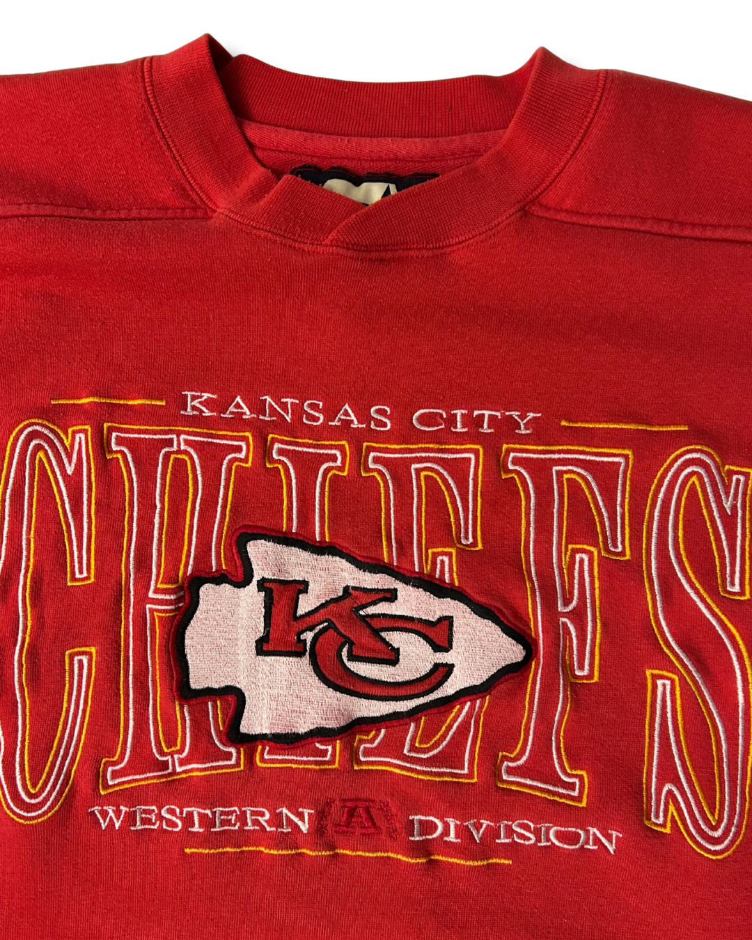 VINTAGE Kansas City Chiefs Starter fully embroidered Standout Crewneck (Western Division Red)