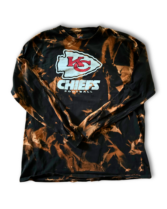 Black Chiefs Arrowhead Acid Wash Long Sleeve Tee