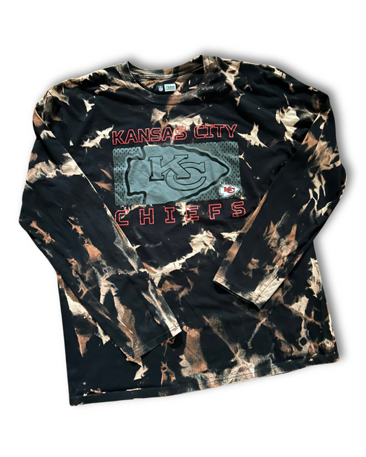 Black Chiefs Grey Arrowhead Acid Wash Long Sleeve Tee