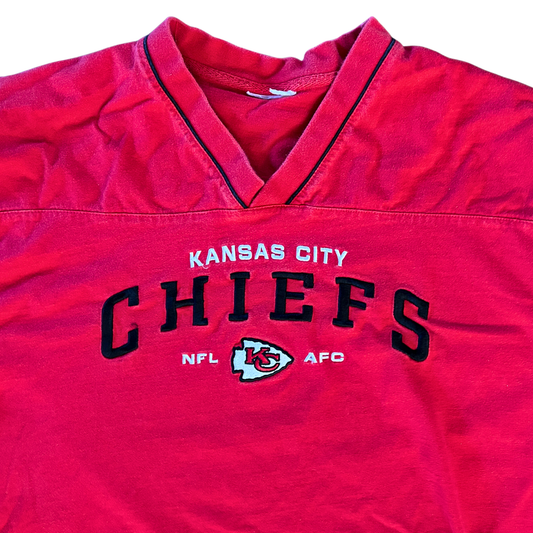 VINTAGE Chiefs V-Neck Football Embroidered Jersey Tee
