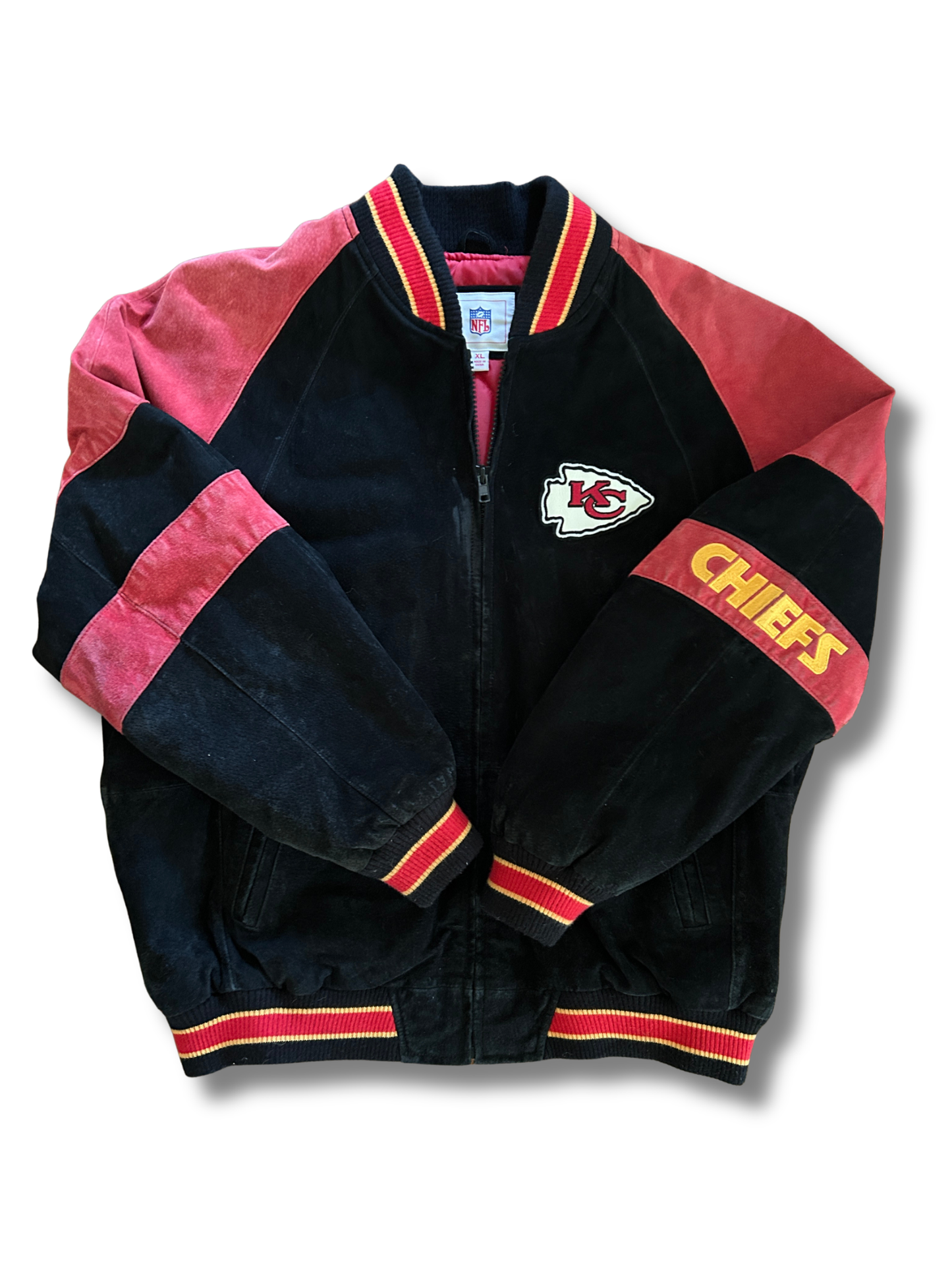 VINTAGE Suede Kansas City Chiefs Varsity Bomber Jacket