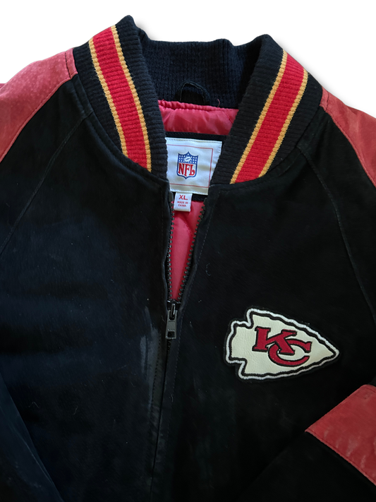 VINTAGE Suede Kansas City Chiefs Varsity Bomber Jacket