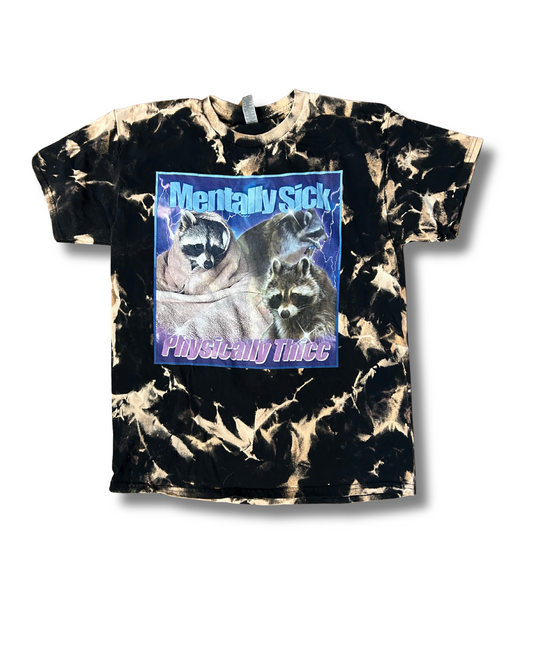 Raccoon Mentally Sick Physically Thicc Acid Wash Tee