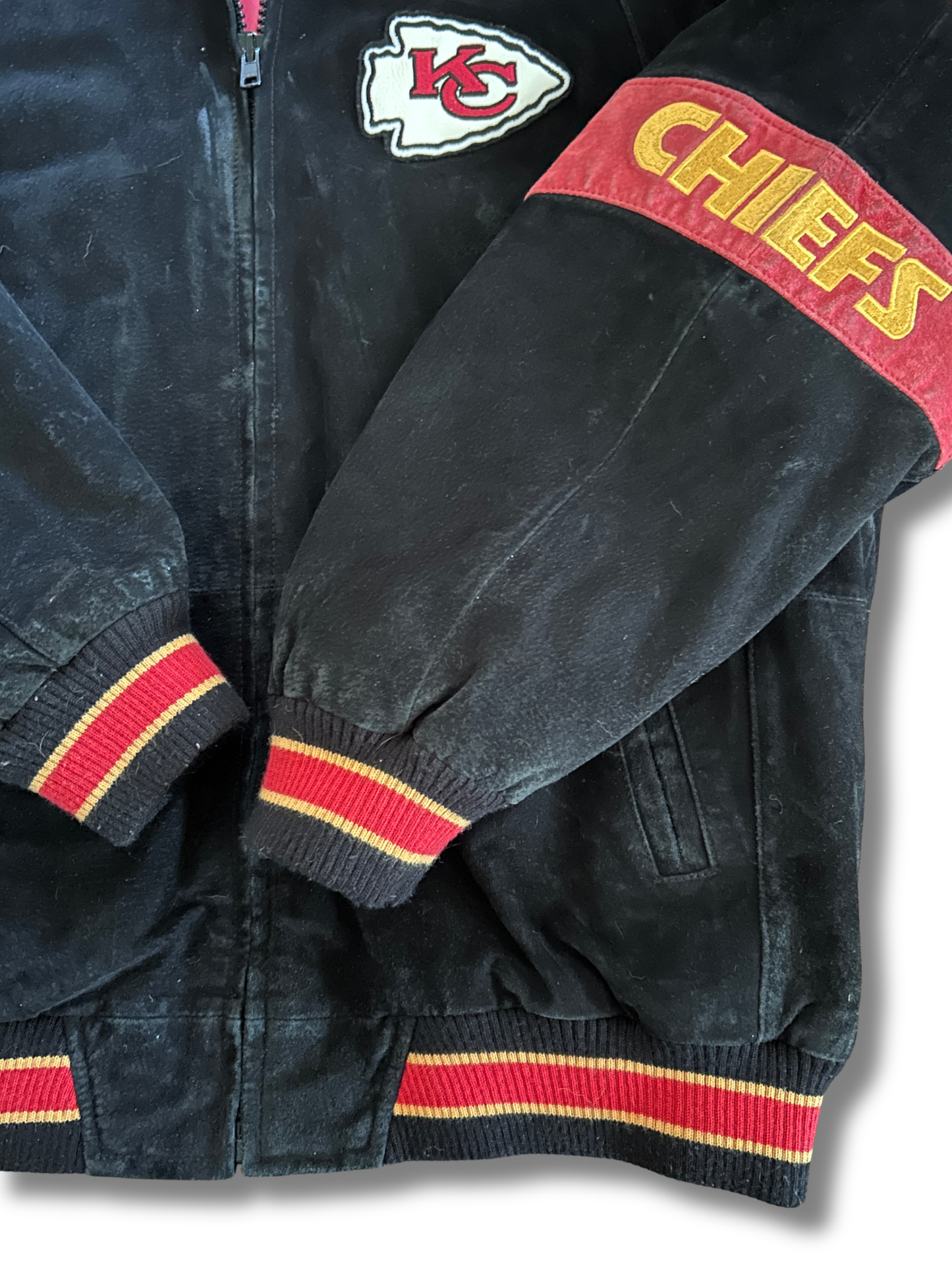 VINTAGE Suede Kansas City Chiefs Varsity Bomber Jacket