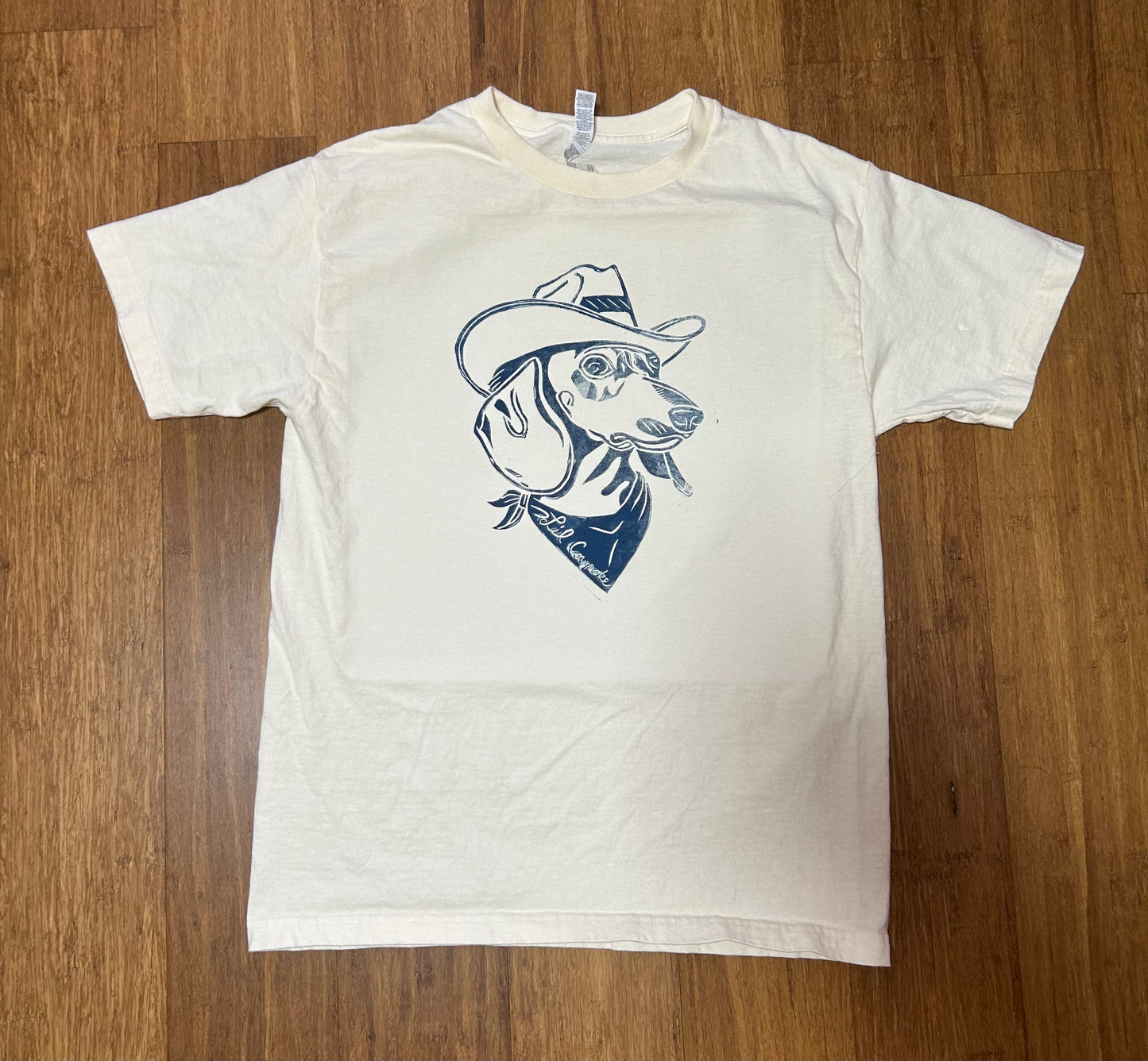 WEINER COWBOY CREAM HAND PRINTED T-SHIRT NON TIE DYE