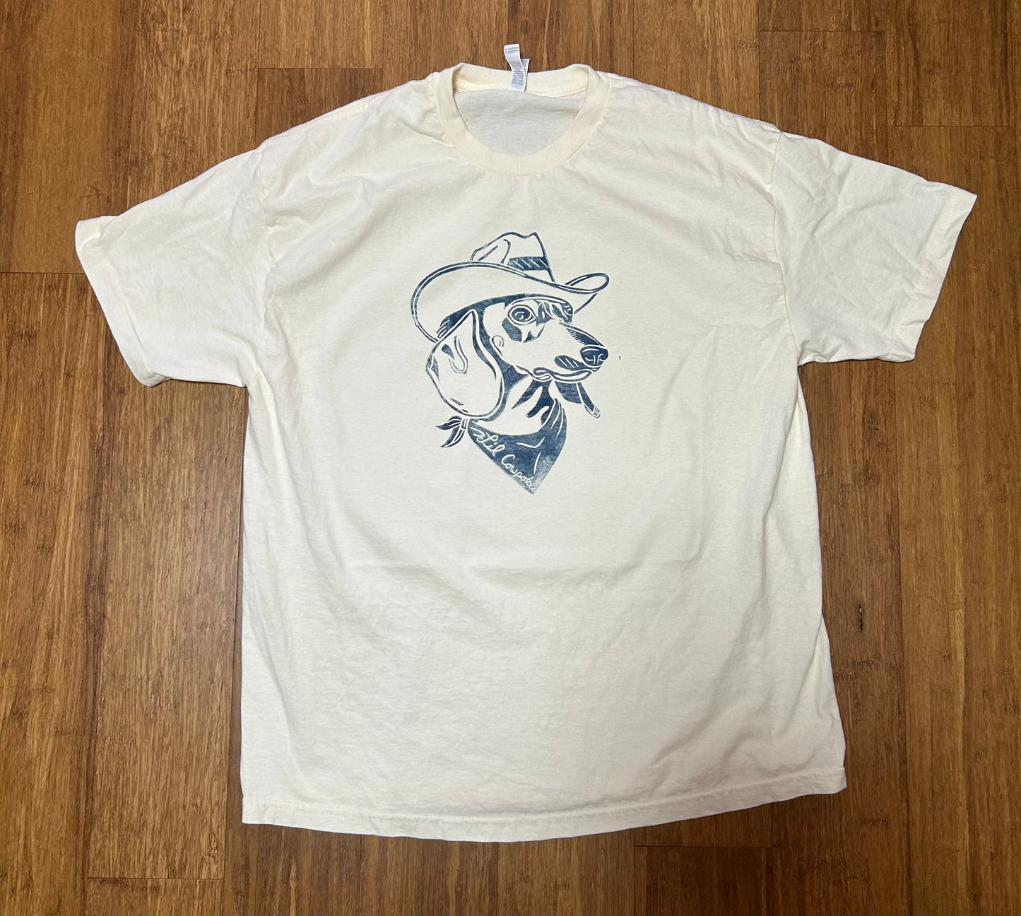 WEINER COWBOY CREAM HAND PRINTED T-SHIRT NON TIE DYE